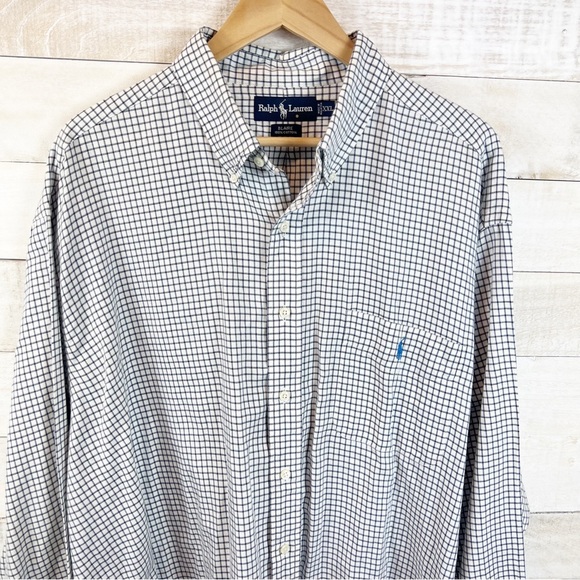 Ralph Lauren Blaire Button Down Shirt Men XXL Gray White Check Long Sleeve Logo - Picture 2 of 10